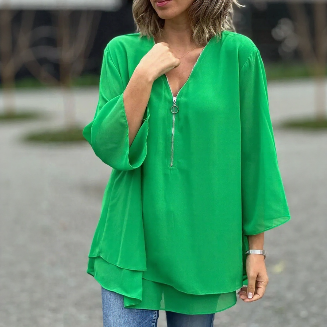 Seraphina™ Blouse in Flowing Fabric with Adjustable V-Neck and Double-Layer Hem / Lightweight, Cool, and Incredibly Versatile!