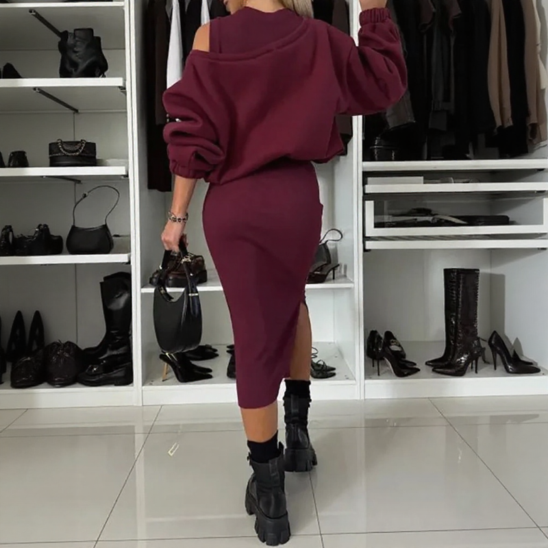 Dualité™ Set with Midi Dress and Overslim Fit Jacket / Contemporary Design that Lengthens and Enchants!