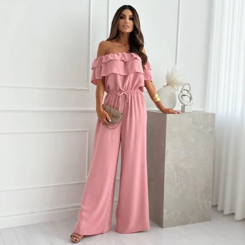 Sydney™ Off-the-Shoulder Jumpsuit with Ruffles and Flowing Pants / Visual Impact with Absolute Comfort!