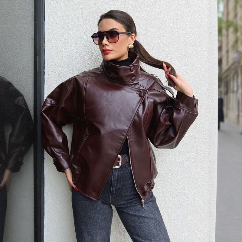 Obsidian™ Jacket in Premium Full-Grain Leather with Structured High Collar