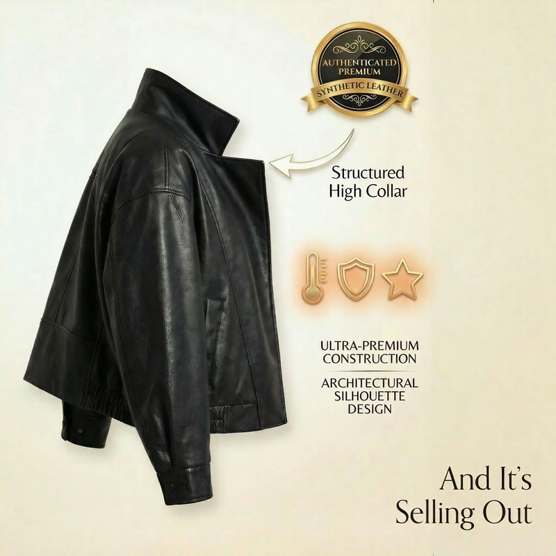 Obsidian™ Jacket in Premium Full-Grain Leather with Structured High Collar