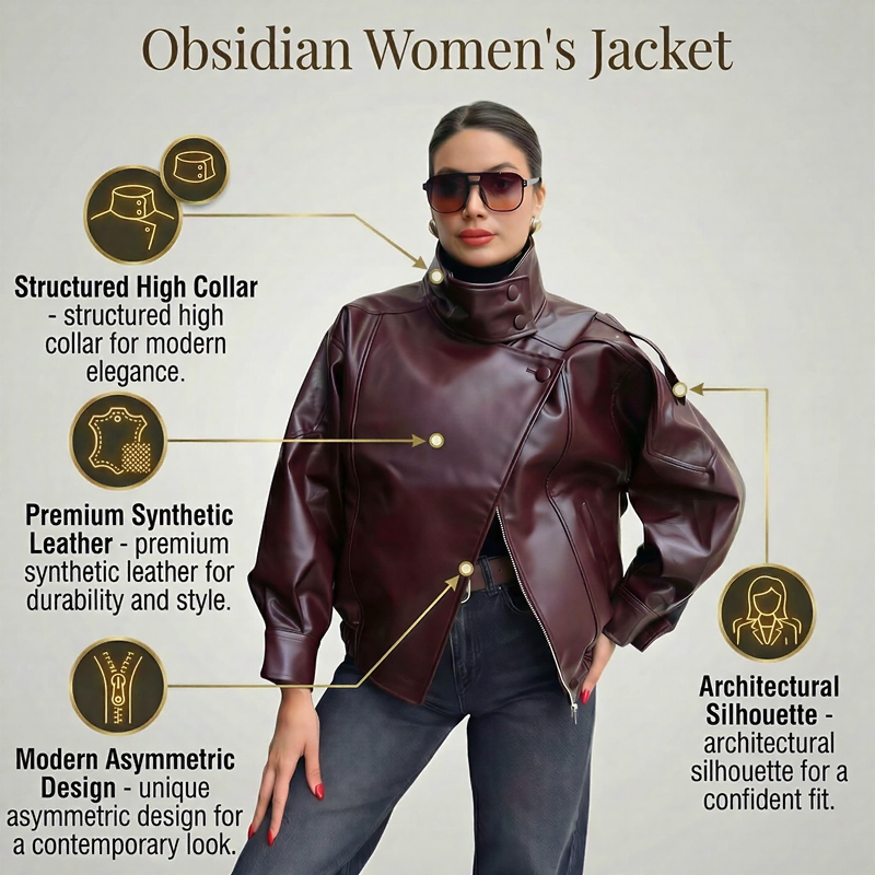 Obsidian™ Jacket in Premium Full-Grain Leather with Structured High Collar