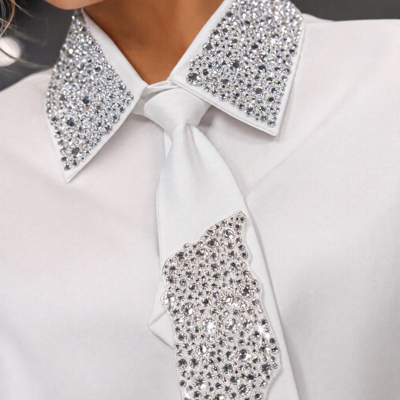 Louise™ Long-Sleeve Shirt with Tie and Rhinestone-Embellished Collar