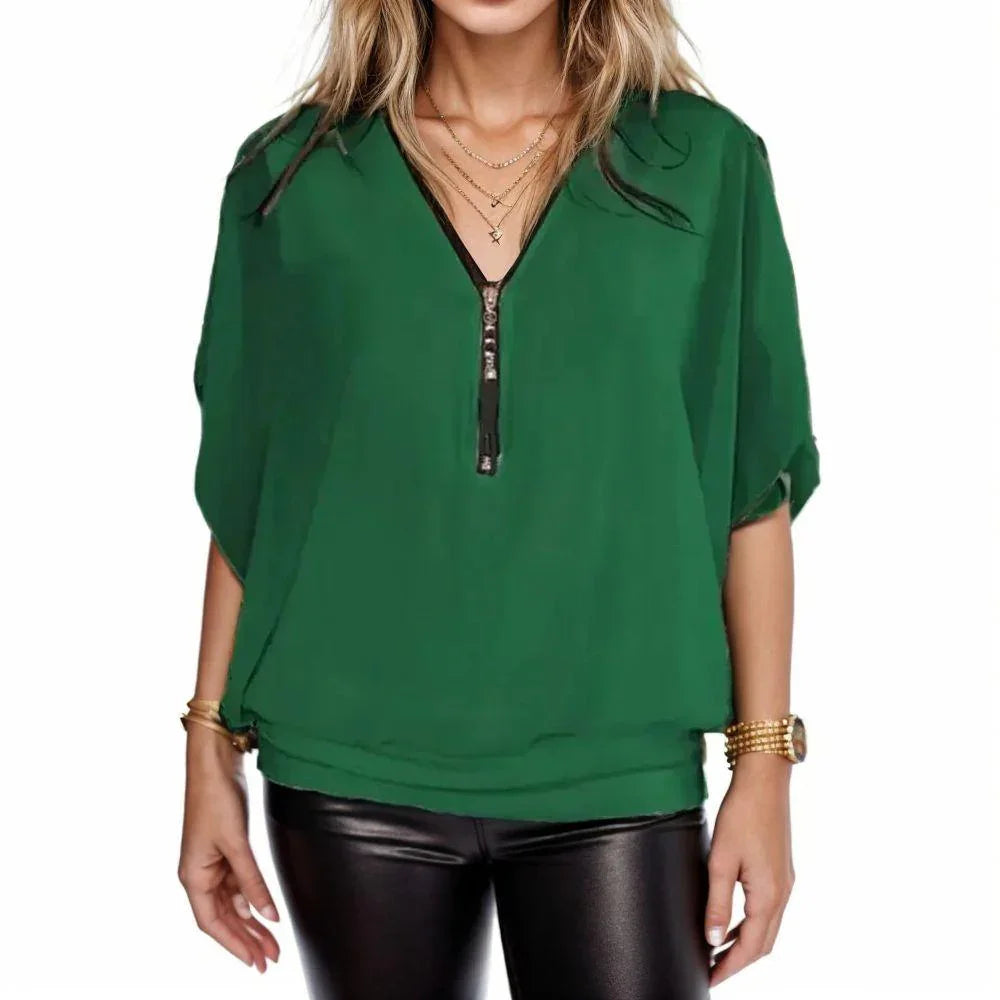 Amara™ Top in Elastic Knit with Zipper / Touch of Elegance and Comfort for Your Day!