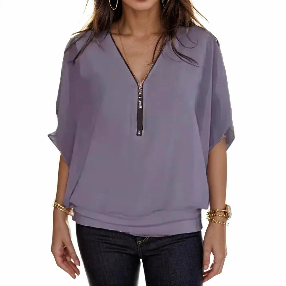 Amara™ Top in Elastic Knit with Zipper / Touch of Elegance and Comfort for Your Day!