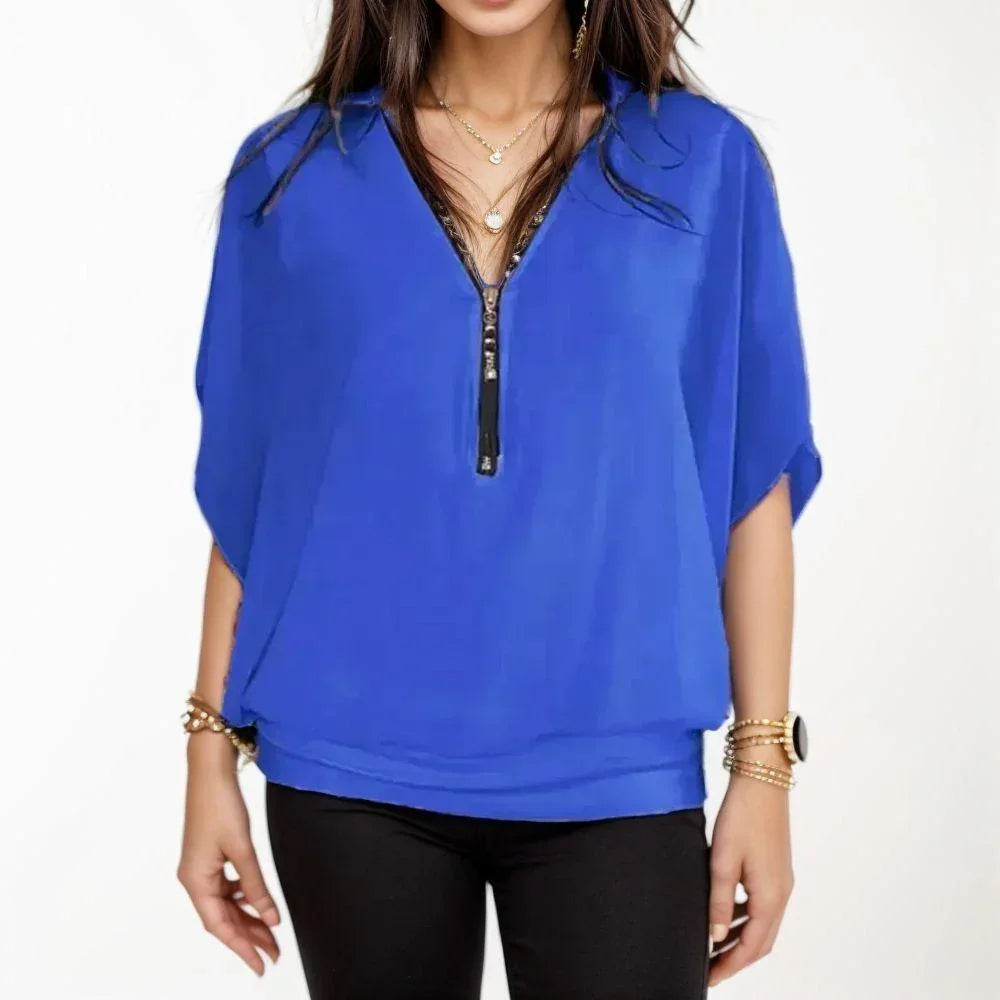 Amara™ Top in Elastic Knit with Zipper / Touch of Elegance and Comfort for Your Day!
