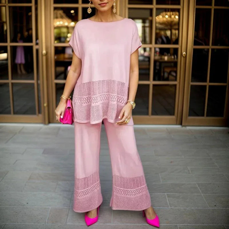 Laura™ Set – Flowy Top & Wide-Leg Pants with Abstract Geometric Details / The Freshest, Most Elegant & Versatile Look for Hot Days