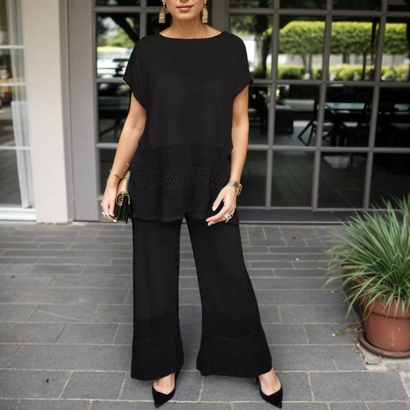 Laura™ Set – Flowy Top & Wide-Leg Pants with Abstract Geometric Details / The Freshest, Most Elegant & Versatile Look for Hot Days