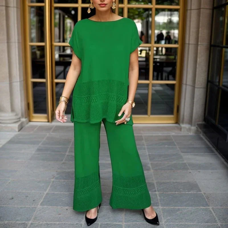 Laura™ Set – Flowy Top & Wide-Leg Pants with Abstract Geometric Details / The Freshest, Most Elegant & Versatile Look for Hot Days