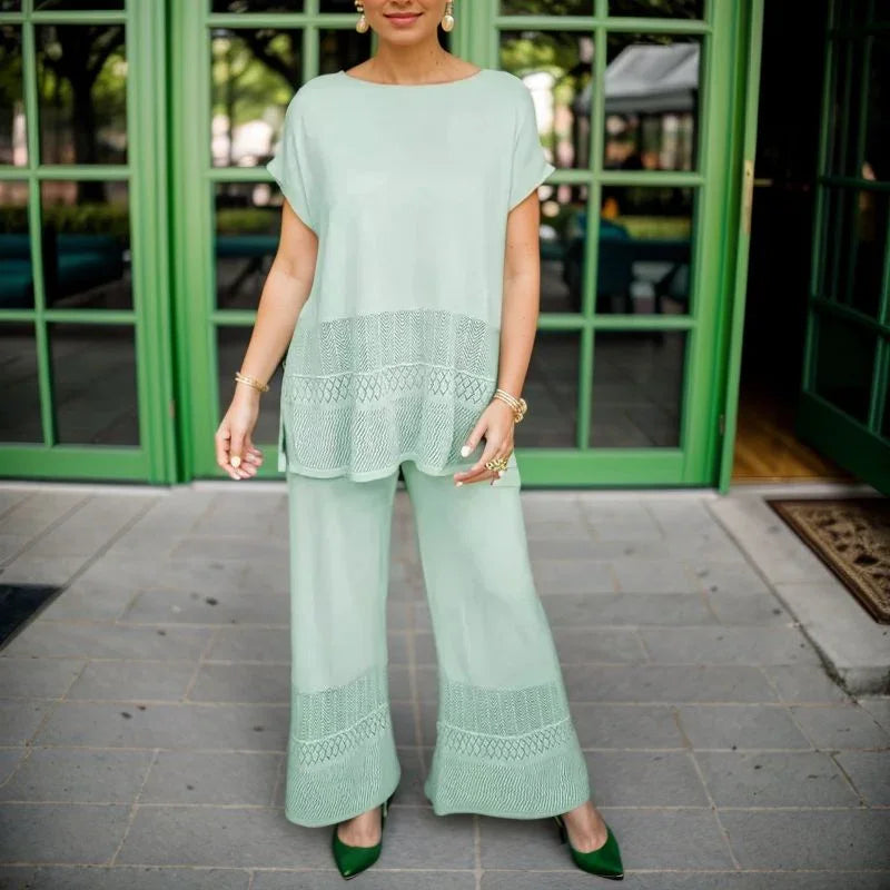 Laura™ Set – Flowy Top & Wide-Leg Pants with Abstract Geometric Details / The Freshest, Most Elegant & Versatile Look for Hot Days