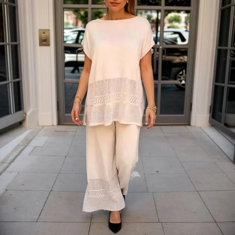 Laura™ Set – Flowy Top & Wide-Leg Pants with Abstract Geometric Details / The Freshest, Most Elegant & Versatile Look for Hot Days