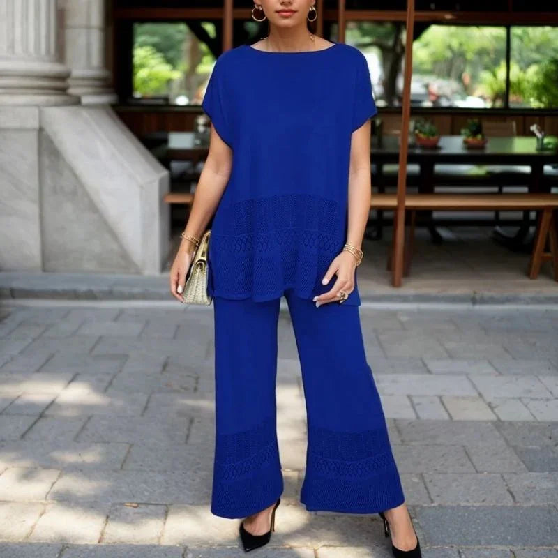 Laura™ Set – Flowy Top & Wide-Leg Pants with Abstract Geometric Details / The Freshest, Most Elegant & Versatile Look for Hot Days