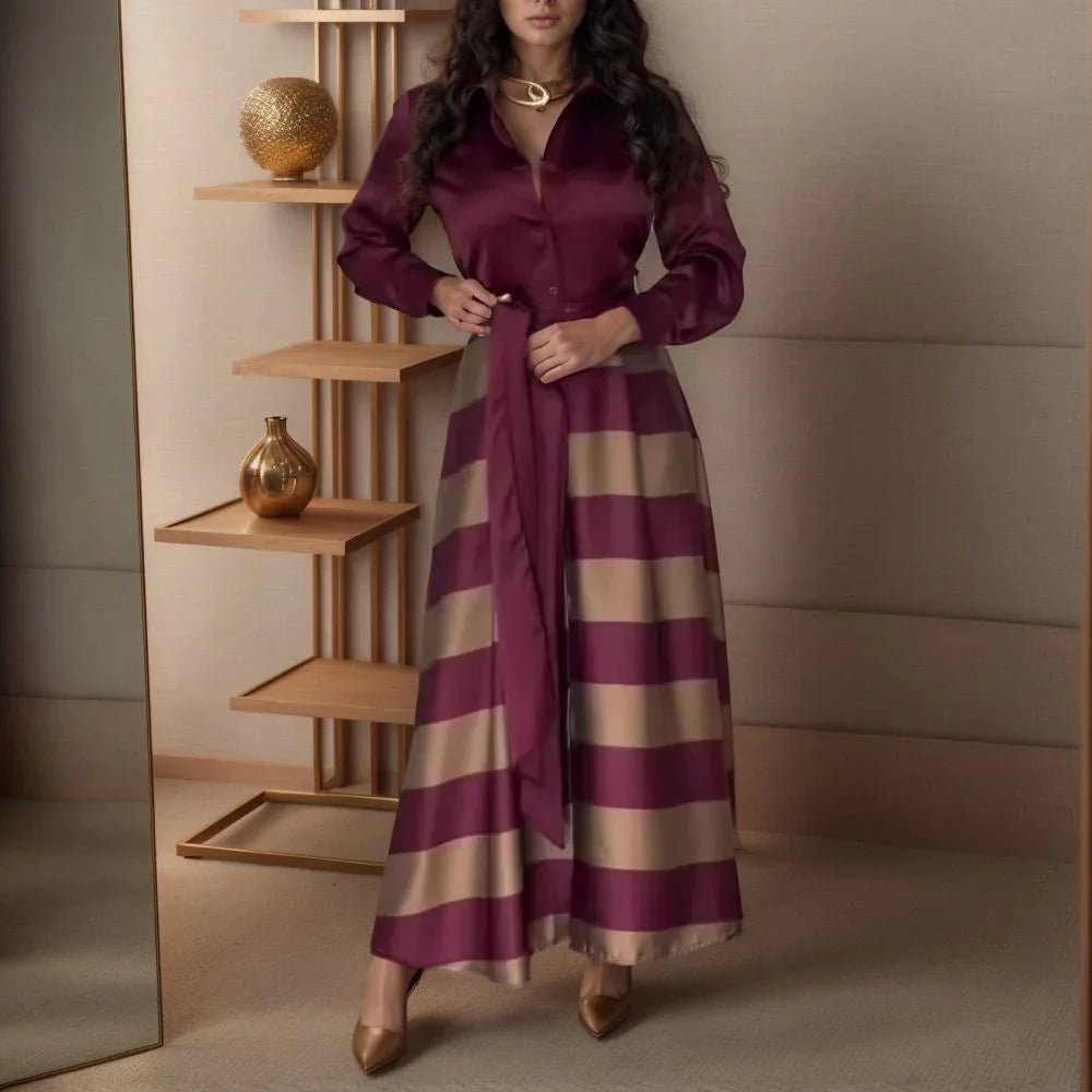 Verona™ Dress in Satin Poplin with Adjustable Belt and Elegant Stripes / Sophistication and Impact in Every Detail!