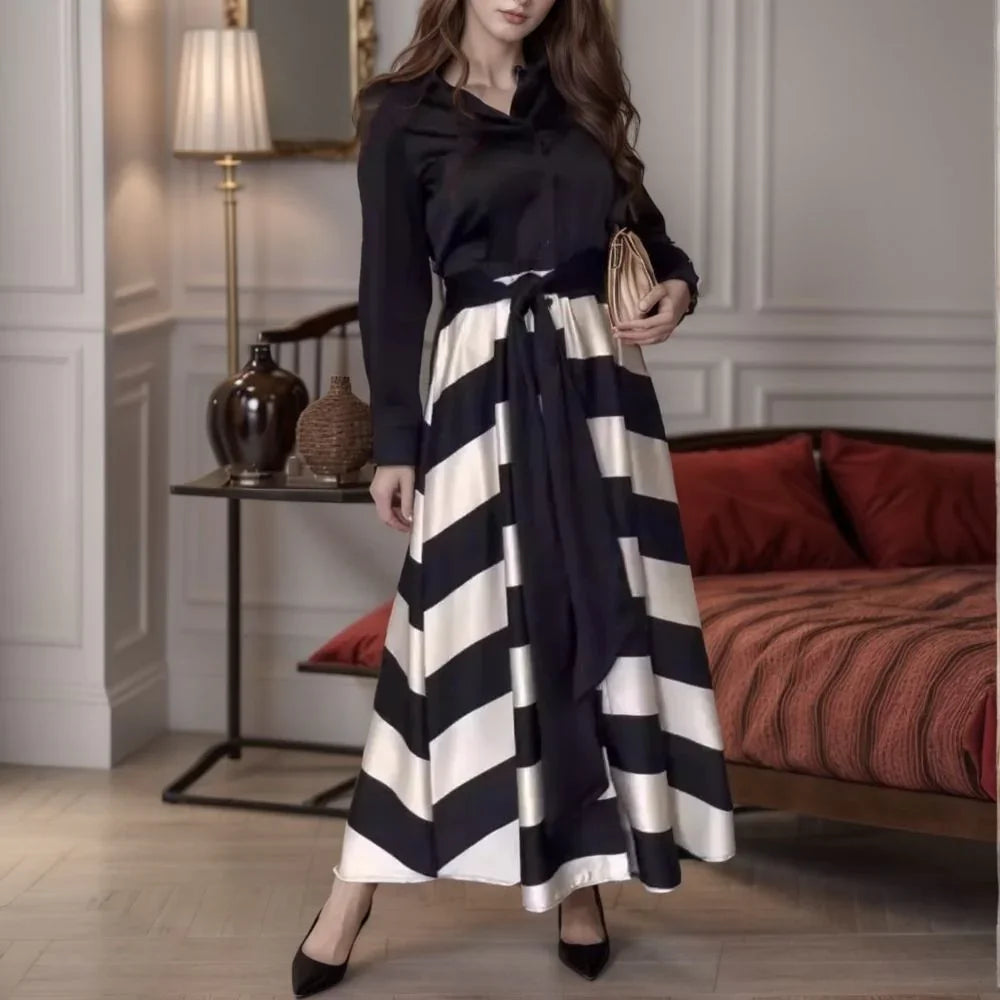 Verona™ Dress in Satin Poplin with Adjustable Belt and Elegant Stripes / Sophistication and Impact in Every Detail!