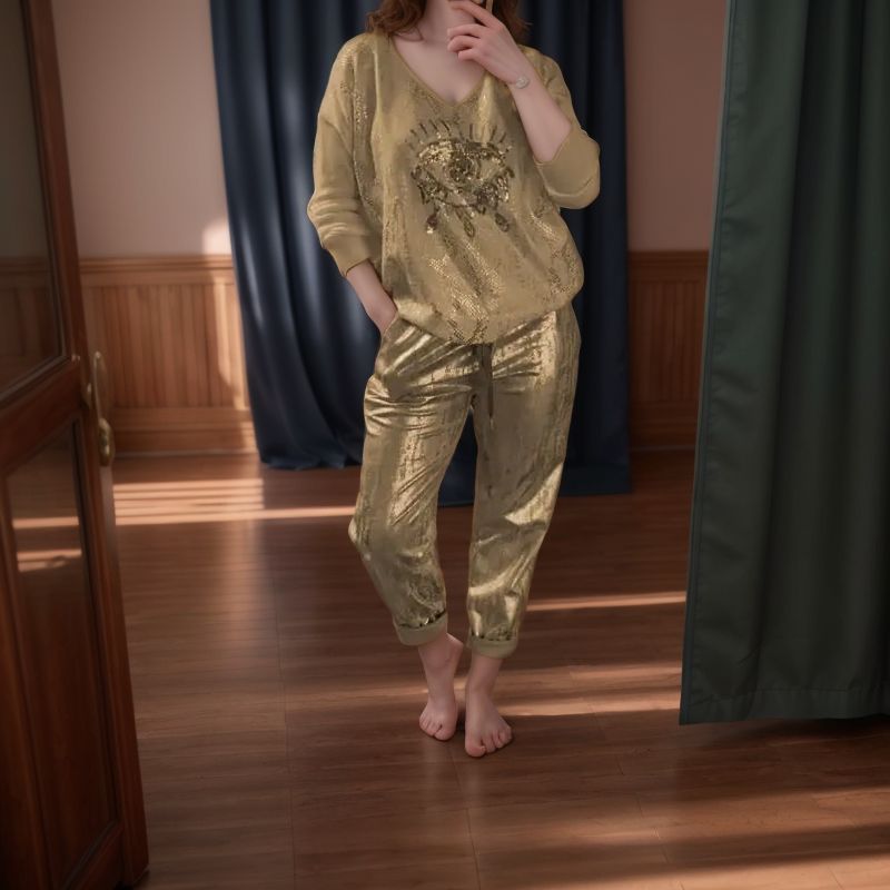 Celeste™ Set in Shiny Fabric with Sophisticated Design / For Subtle Shine and Celestial Elegance.