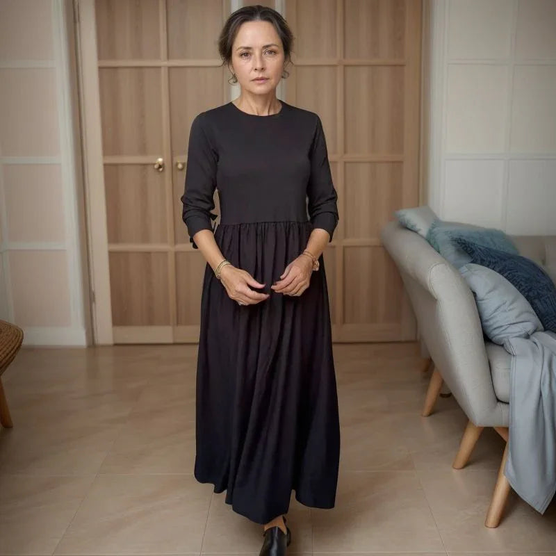 Mathilde™ Dress in Light Cotton with Flowing Evasion Skirt / Sophistication and Comfort for the Modern Woman!