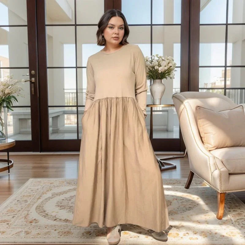Mathilde™ Dress in Light Cotton with Flowing Evasion Skirt / Sophistication and Comfort for the Modern Woman!