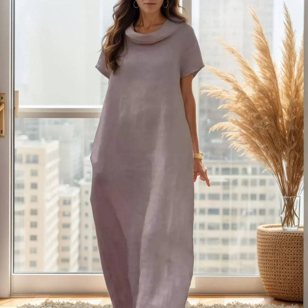 Marina™ High Neck Cotton Linen Dress / Comfort and Elegance to Wrap You in Lightness!