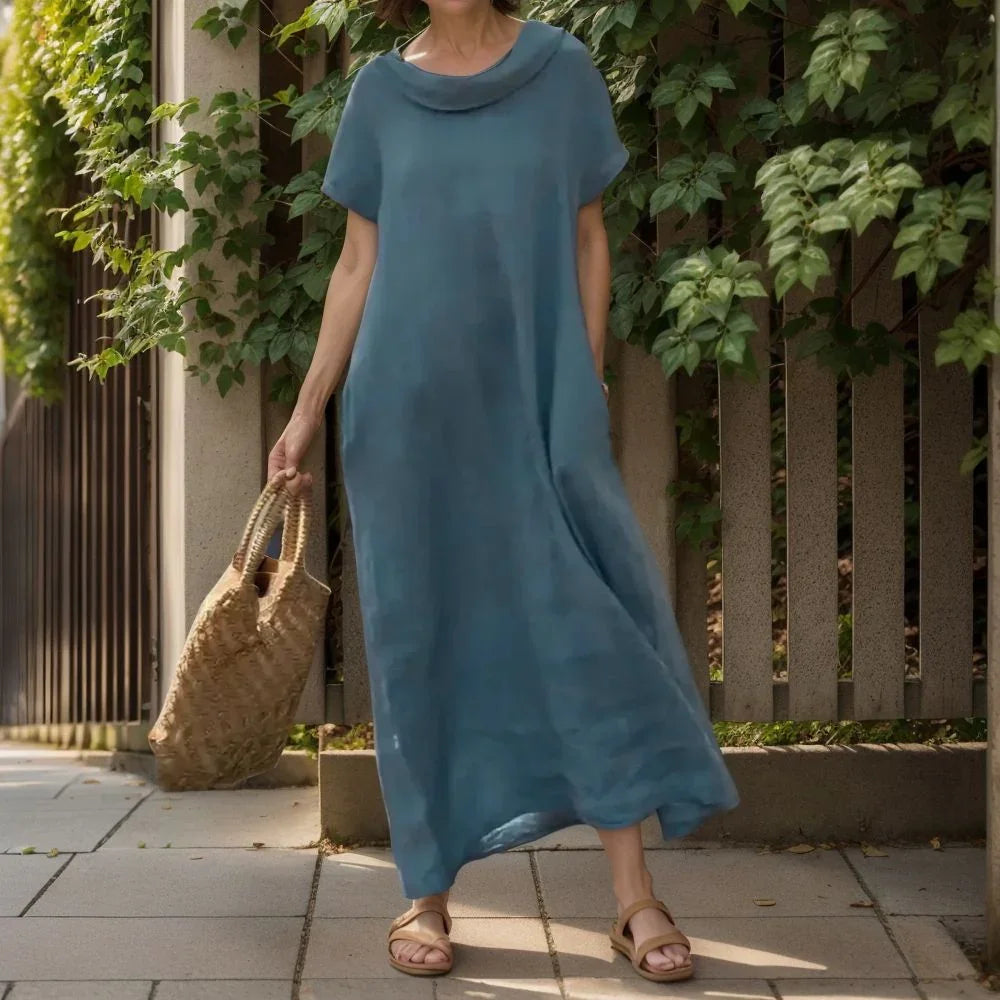 Marina™ High Neck Cotton Linen Dress / Comfort and Elegance to Wrap You in Lightness!