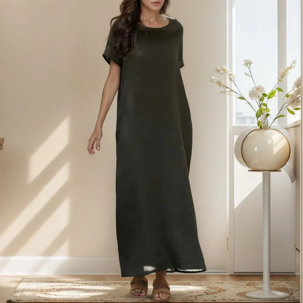 Marina™ High Neck Cotton Linen Dress / Comfort and Elegance to Wrap You in Lightness!