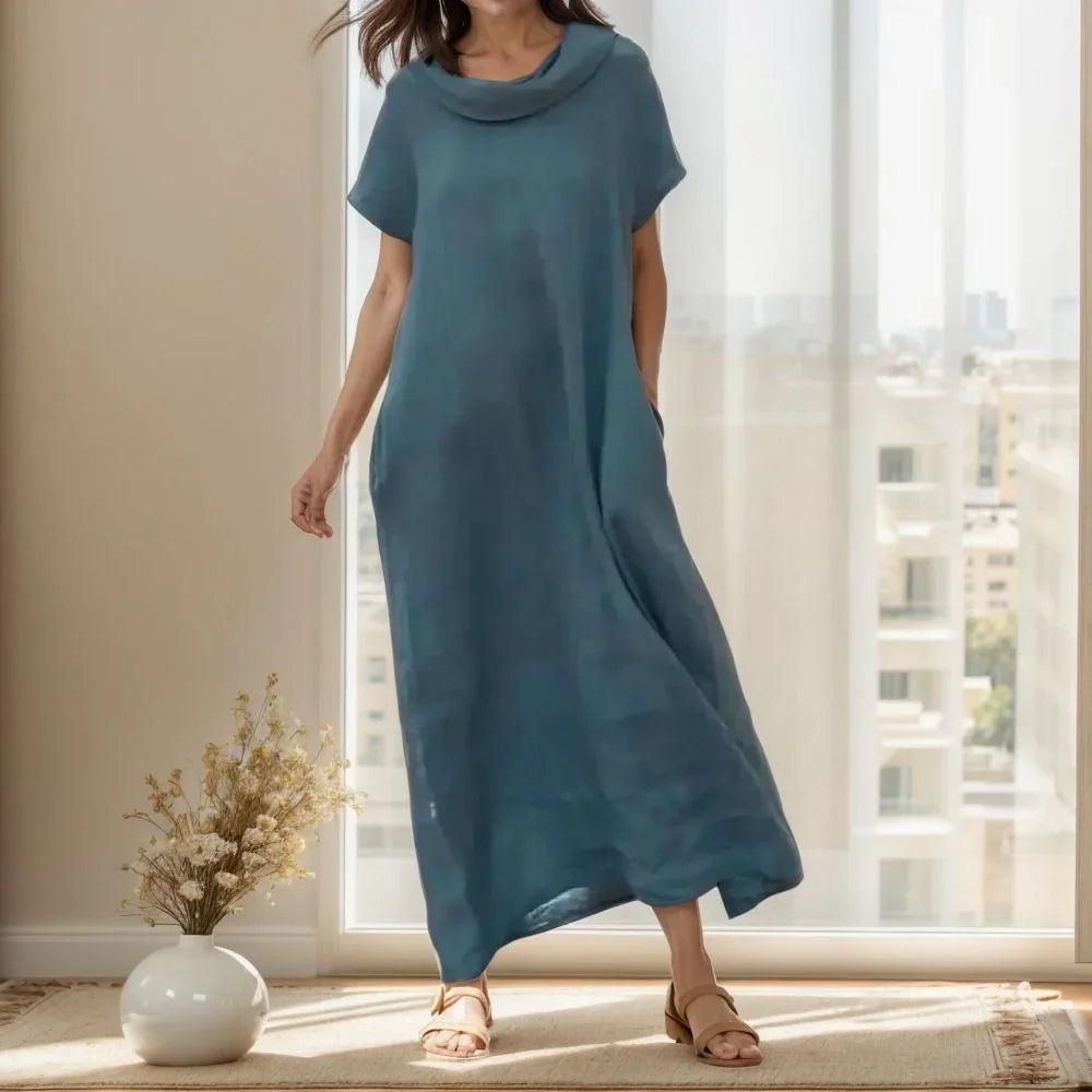Marina™ High Neck Cotton Linen Dress / Comfort and Elegance to Wrap You in Lightness!