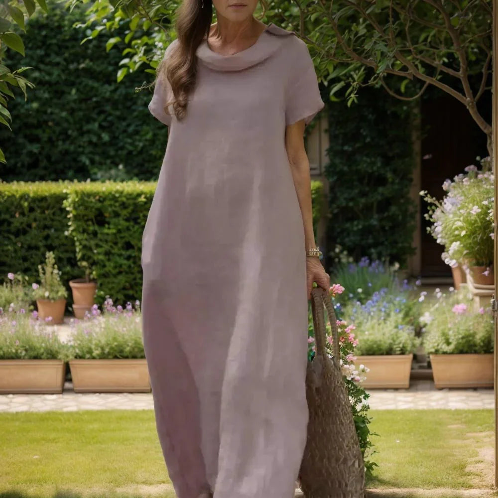 Marina™ High Neck Cotton Linen Dress / Comfort and Elegance to Wrap You in Lightness!