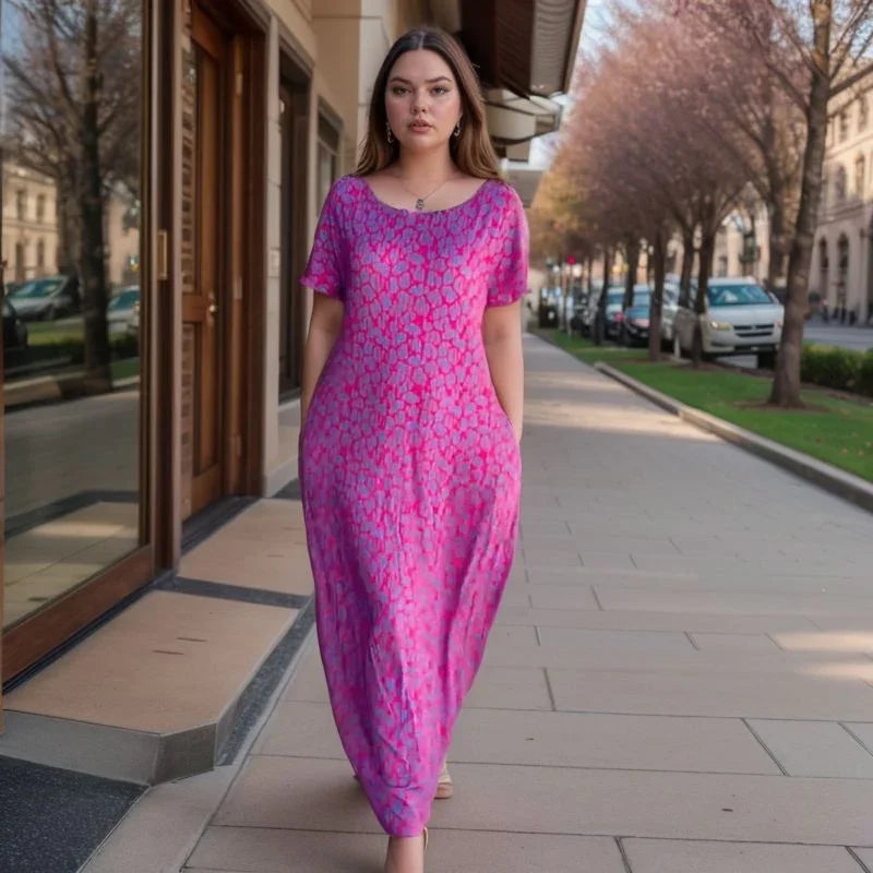 Sunset Bliss™ Dress with Vibrant Print and Rhinestones on the Neckline / For women who radiate style and joy wherever they go!