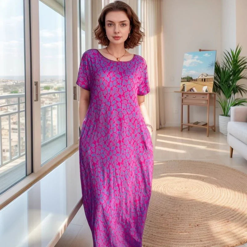 Sunset Bliss™ Dress with Vibrant Print and Rhinestones on the Neckline / For women who radiate style and joy wherever they go!