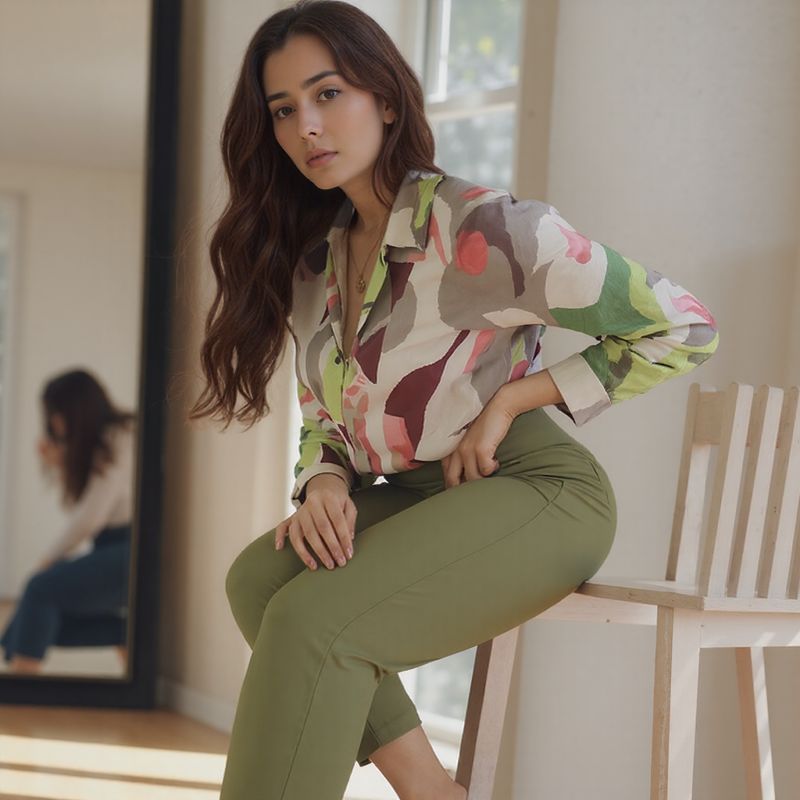 Sálvia Élégance™ Set with Satin Shirt and Tailored Pants / Sophistication that Goes From the Office to After Hours!