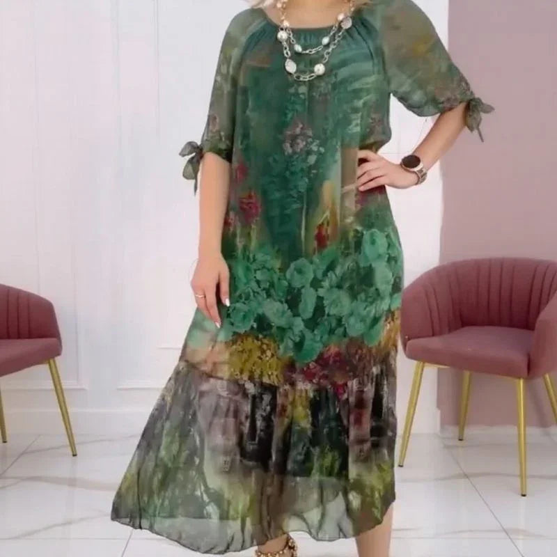 Giardino™ Dress with Botanical Print in Flowing Fabric / The Charm of Eternal Gardens in Your Style!