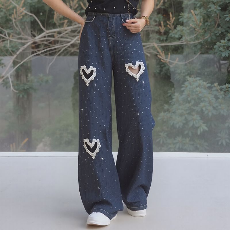 Lovely™ Women's Jeans with Embroidered Hearts and Pearl Cutouts / The Most Wanted Jeans of the Season!