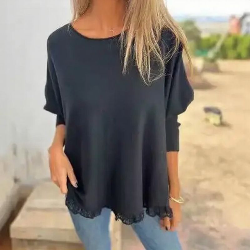 Giulia™ Top in Premium Soft Fleece with Dolman Sleeves & Lace Hem / Elegant comfort with a feminine touch!