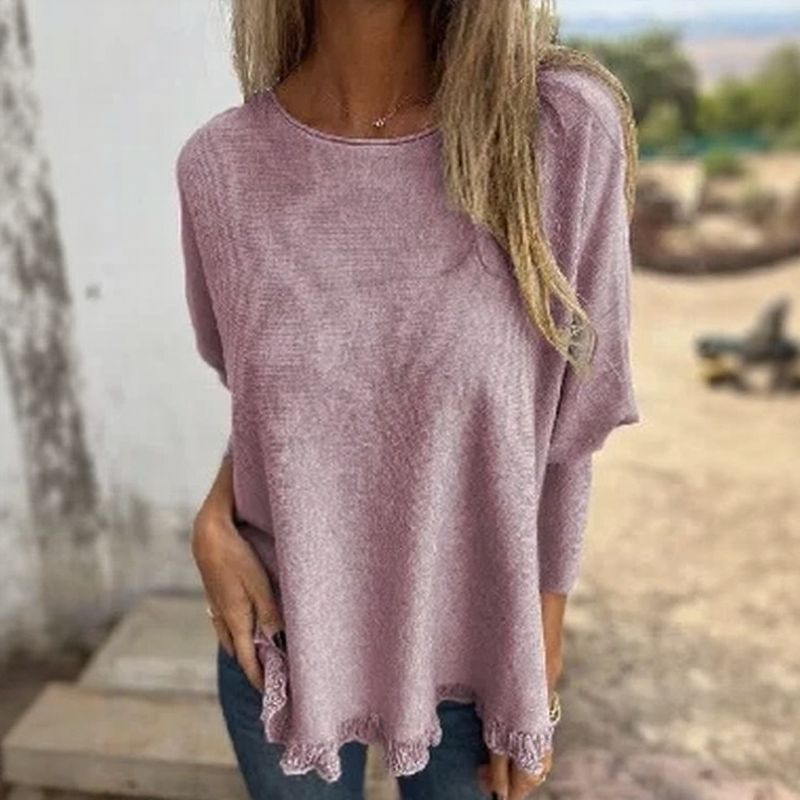 Giulia™ Top in Premium Soft Fleece with Dolman Sleeves & Lace Hem / Elegant comfort with a feminine touch!