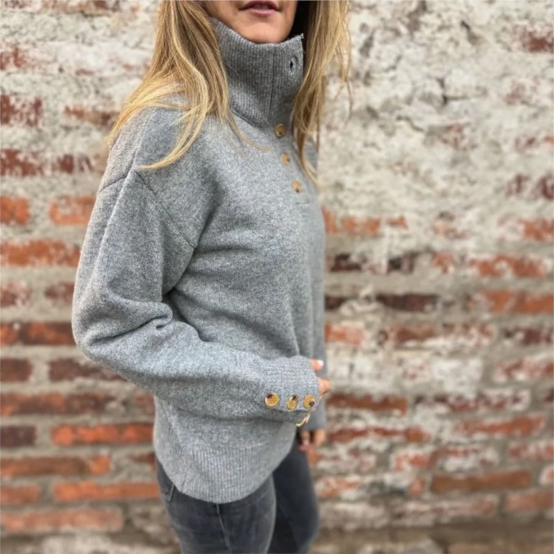 Women's Premium Knit Sweater with High Collar and Elegant Buttons / Warm and Sophisticated Minimalism!