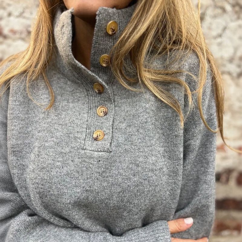 Women's Premium Knit Sweater with High Collar and Elegant Buttons / Warm and Sophisticated Minimalism!