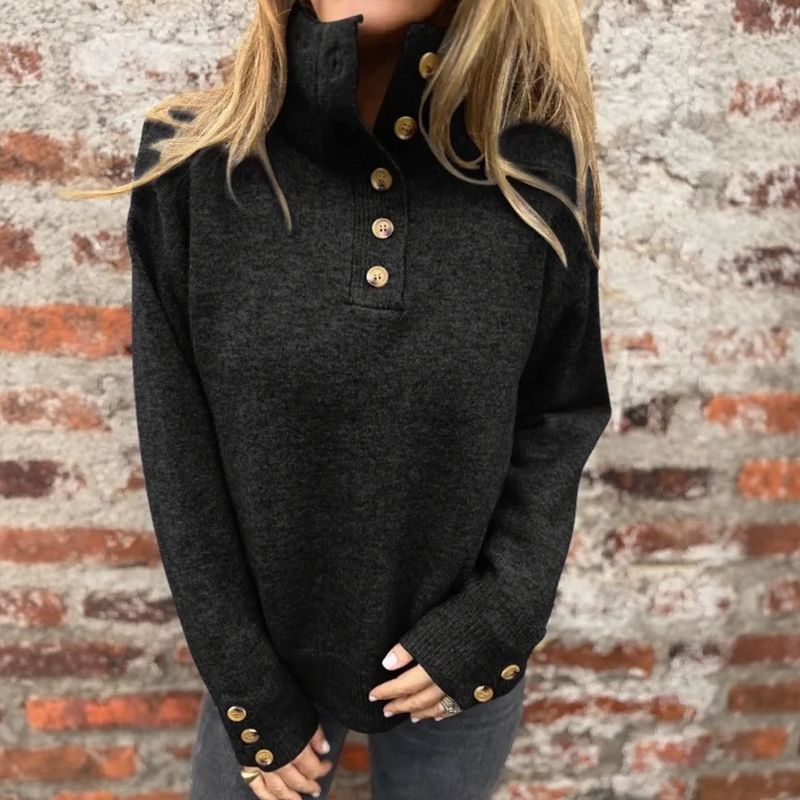 Women's Premium Knit Sweater with High Collar and Elegant Buttons / Warm and Sophisticated Minimalism!