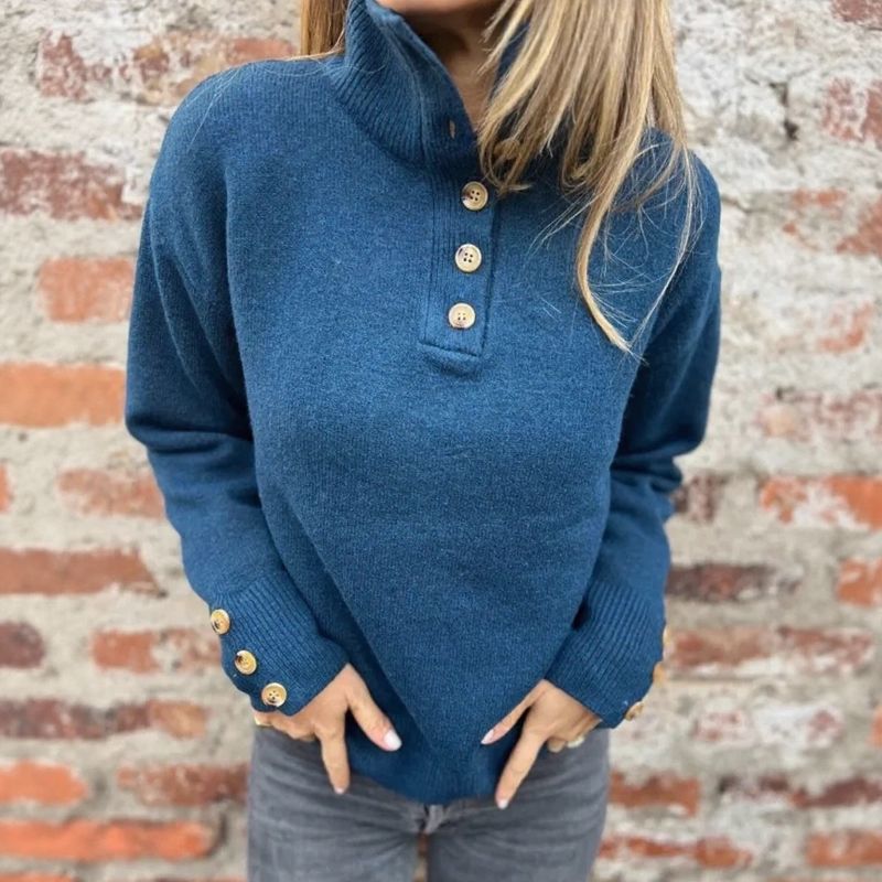 Women's Premium Knit Sweater with High Collar and Elegant Buttons / Warm and Sophisticated Minimalism!