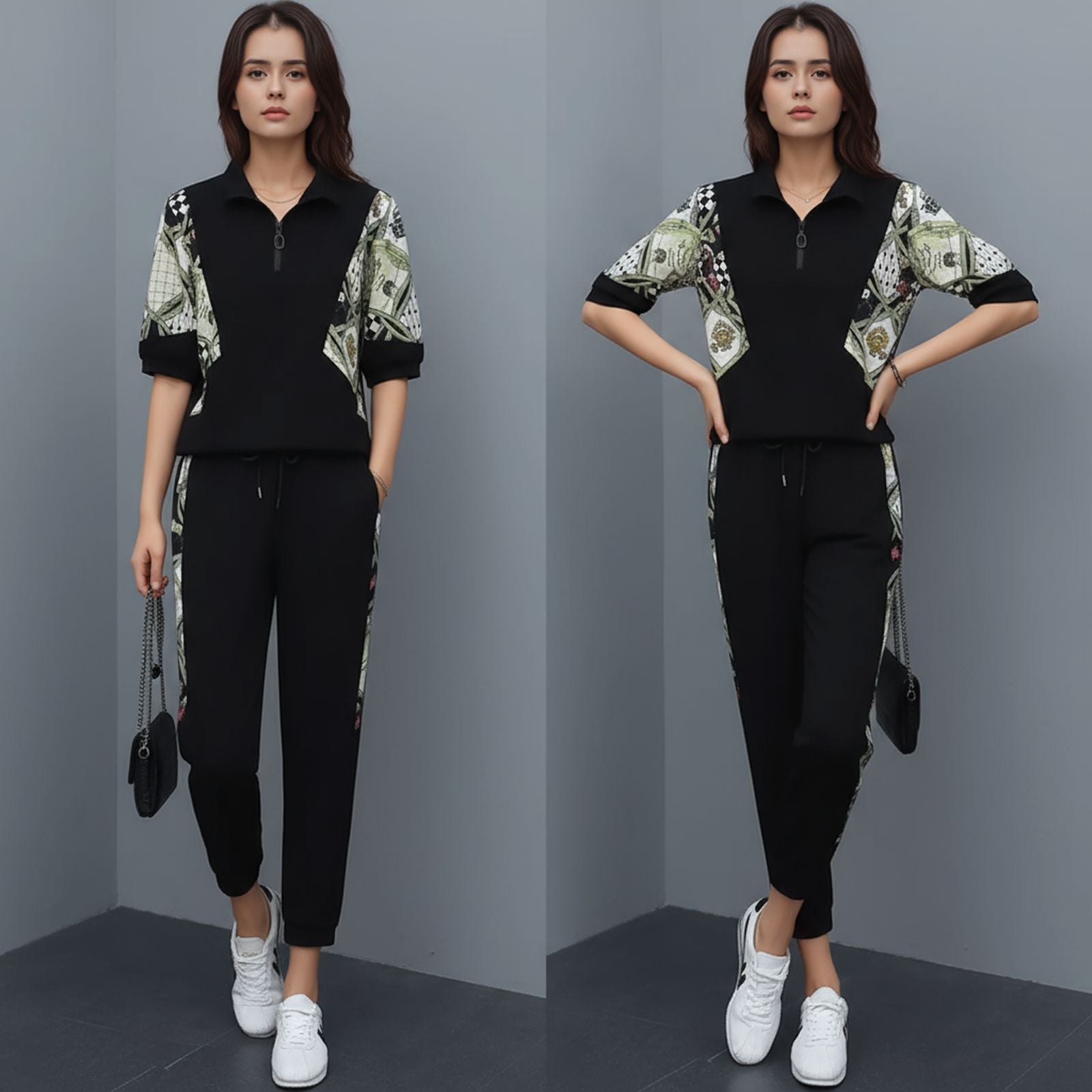 Mosaic™ Set with Zipper Collar and Contrasting Print / Art, Movement, and Comfort in Every Stroke