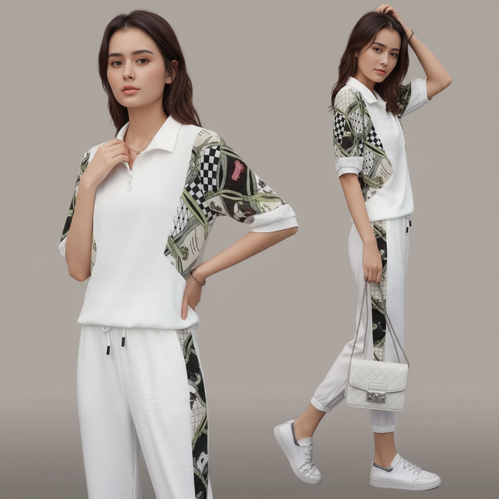 Mosaic™ Set with Zipper Collar and Contrasting Print / Art, Movement, and Comfort in Every Stroke