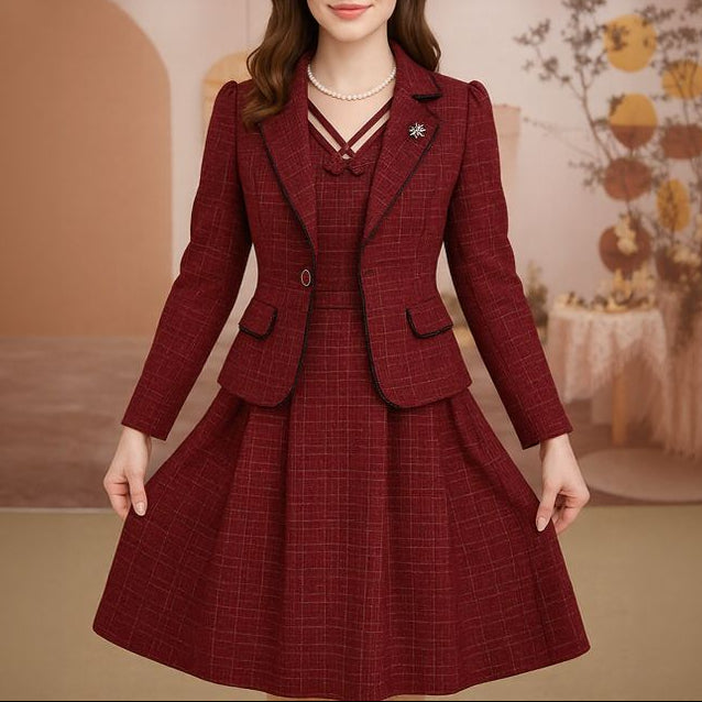 Victoire™ Set with Structured Blazer & Dress with Ornamental Neckline / Presence, Style & Timeless Sophistication!