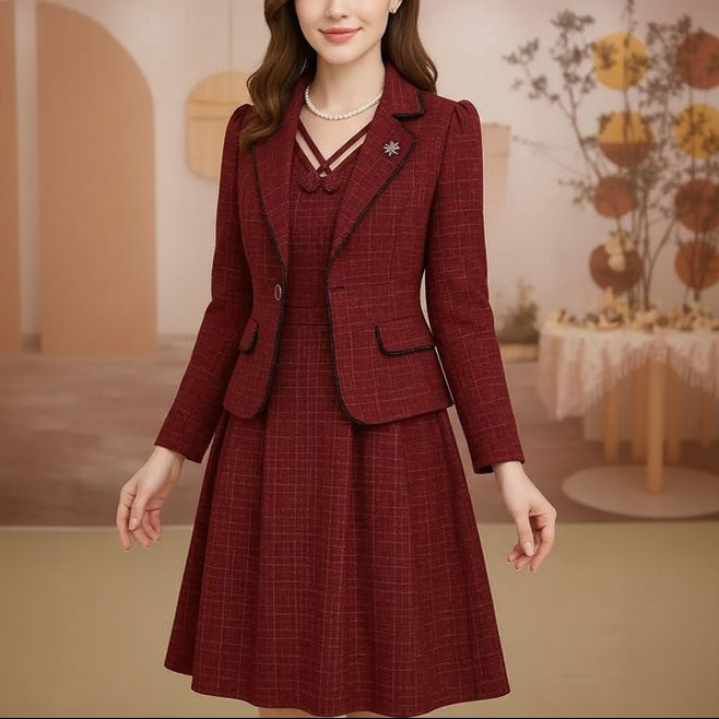 Victoire™ Set with Structured Blazer & Dress with Ornamental Neckline / Presence, Style & Timeless Sophistication!