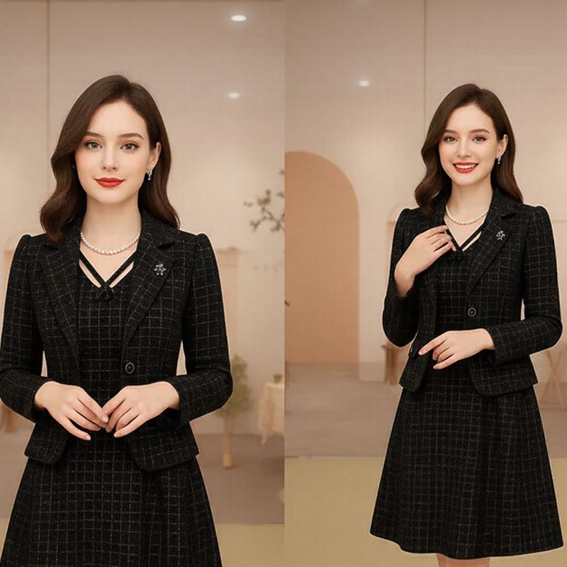 Victoire™ Set with Structured Blazer & Dress with Ornamental Neckline / Presence, Style & Timeless Sophistication!