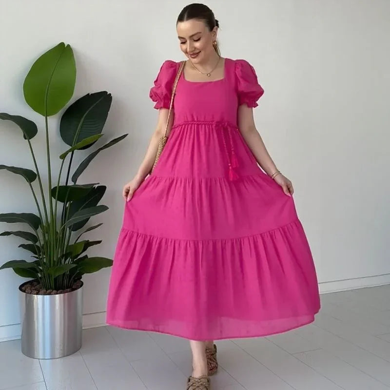 Bella™ Dress in Textured Viscose with Princess Sleeves / Lightness, Charm, and Femininity in Every Movement