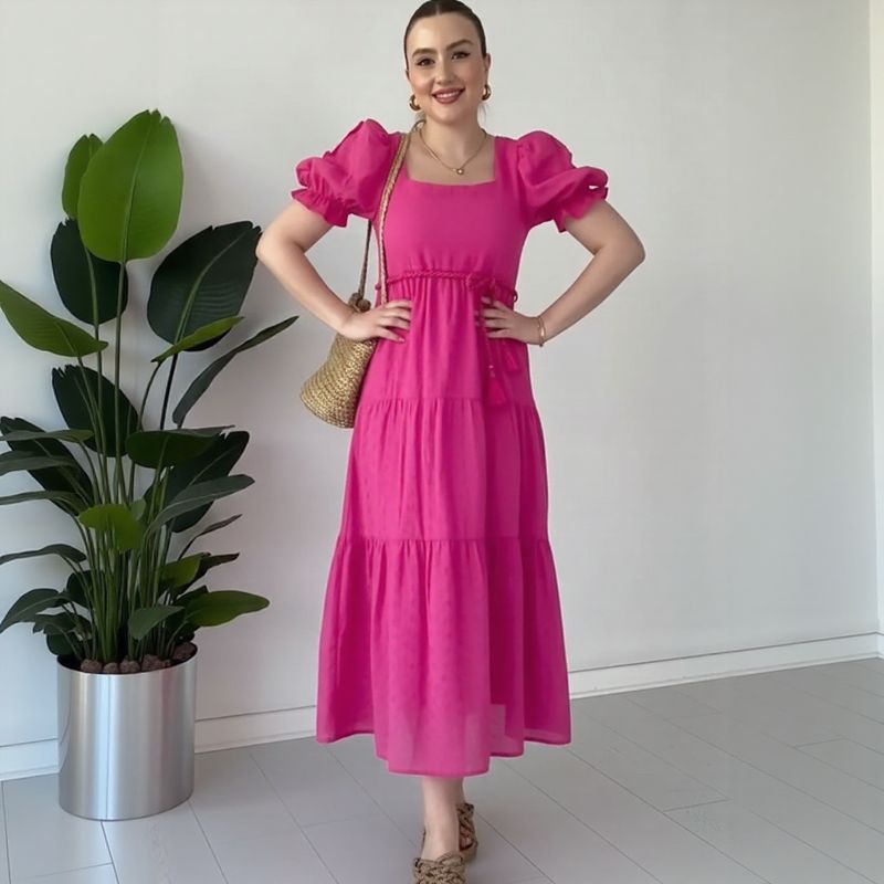 Bella™ Dress in Textured Viscose with Princess Sleeves / Lightness, Charm, and Femininity in Every Movement