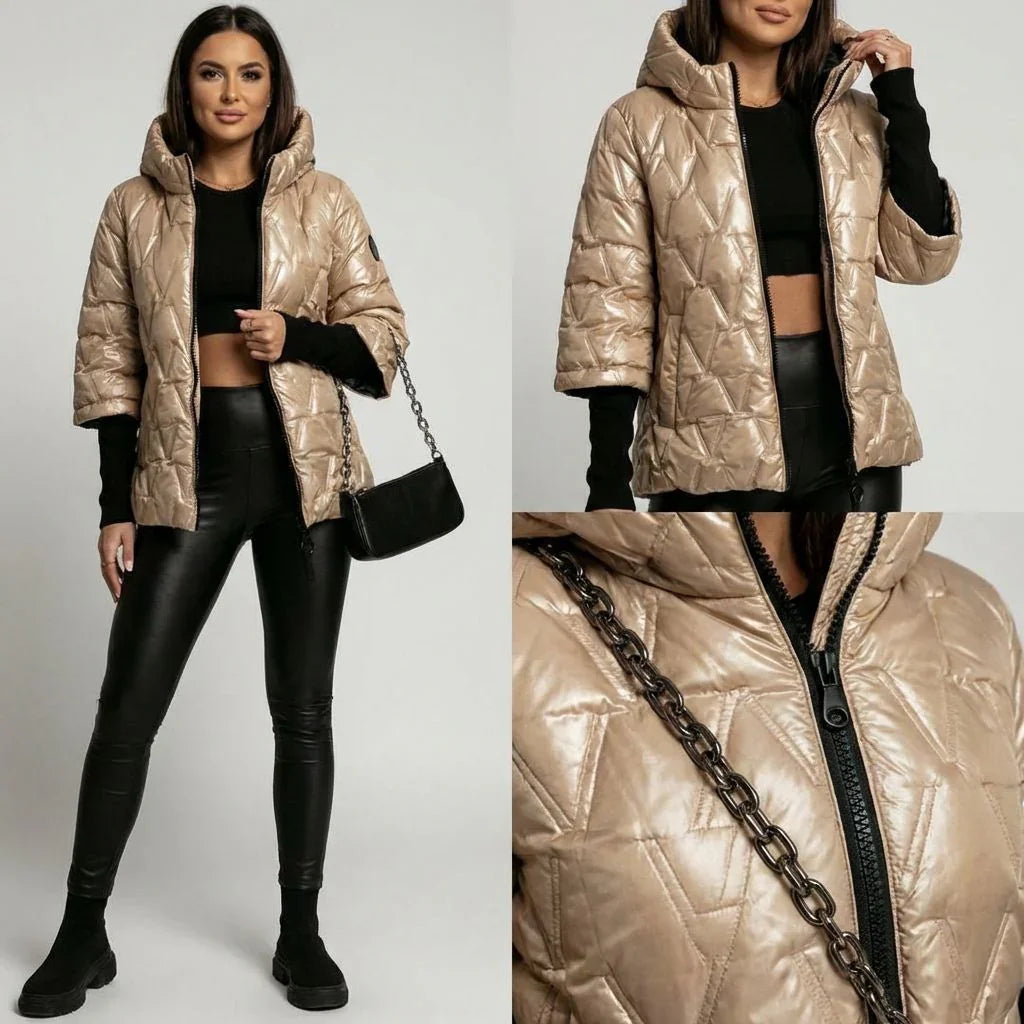 Vogue™ Quilted Cotton Jacket with Structured Hood and Elegant 3/4 Sleeves