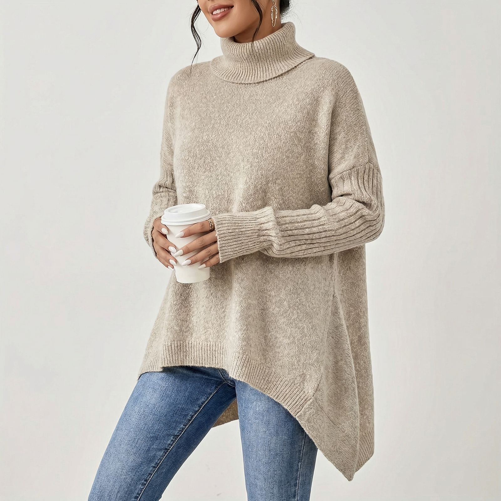Montclair™ Elegant Knit Sweater with High Neck and Asymmetrical Hem