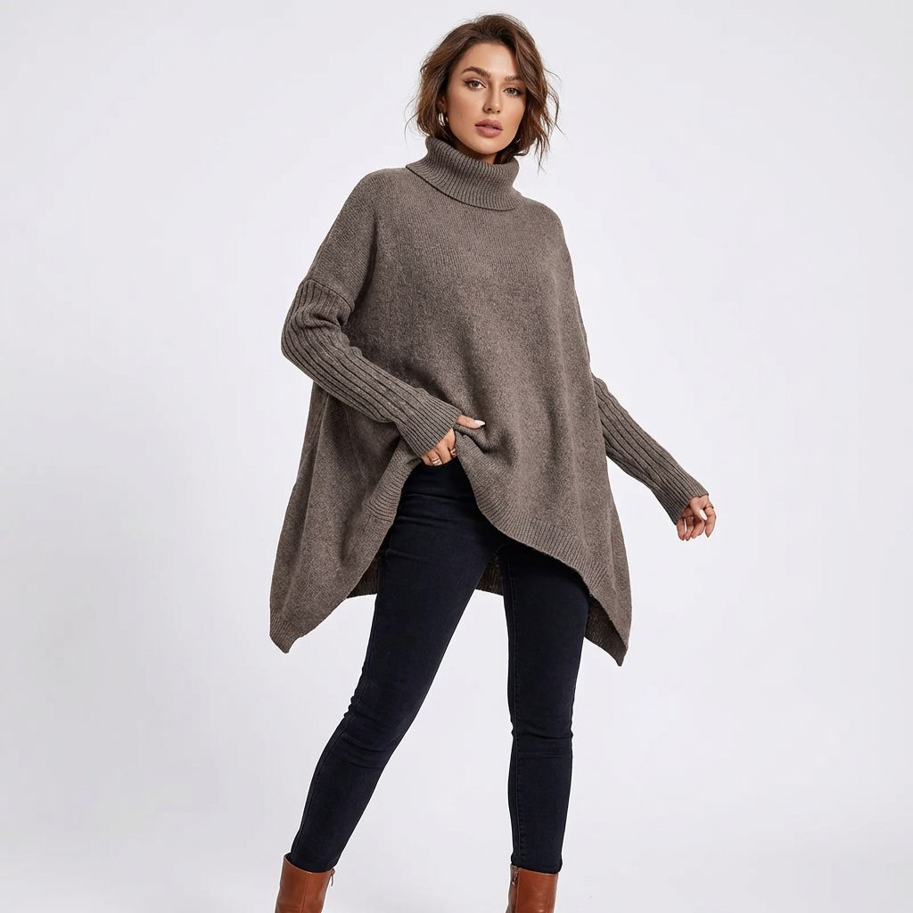 Montclair™ Elegant Knit Sweater with High Neck and Asymmetrical Hem
