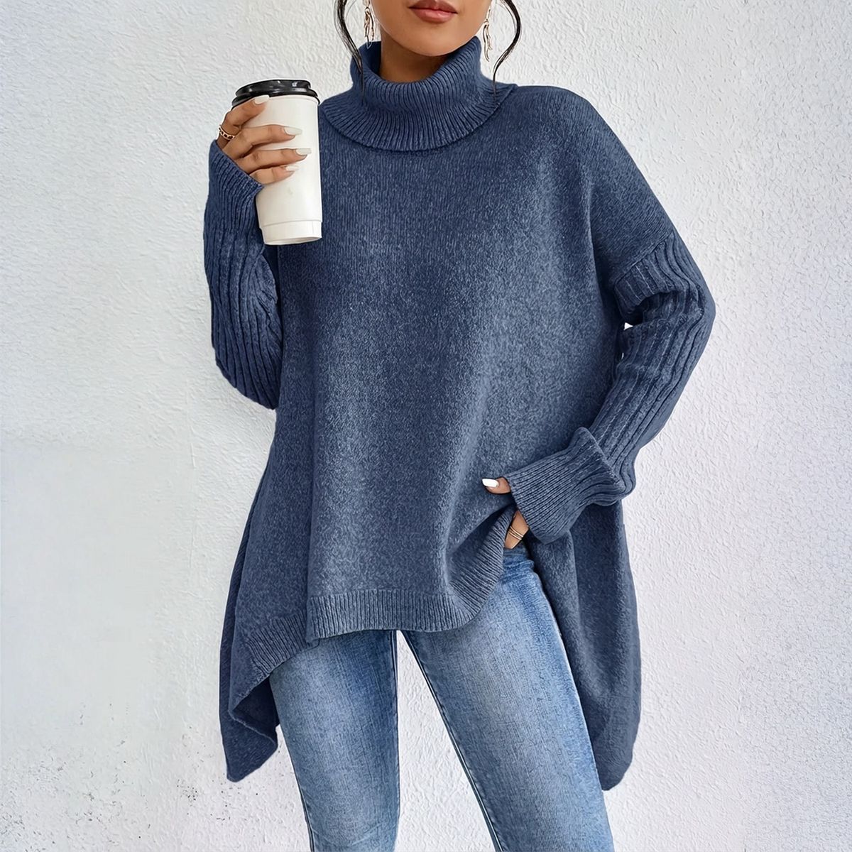 Montclair™ Elegant Knit Sweater with High Neck and Asymmetrical Hem