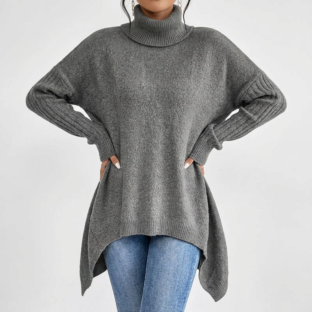 Montclair™ Elegant Knit Sweater with High Neck and Asymmetrical Hem