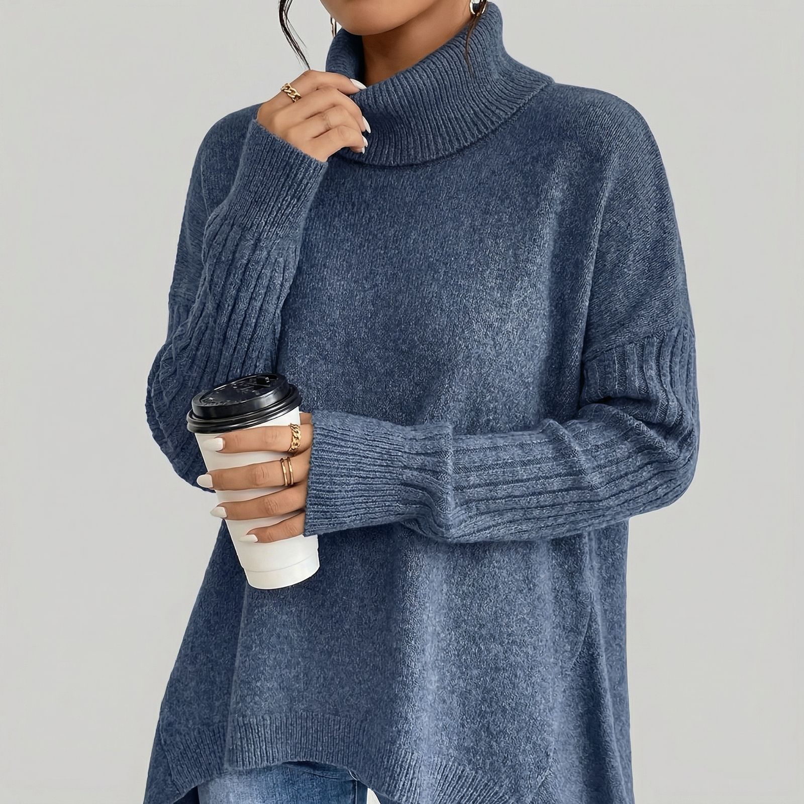 Montclair™ Elegant Knit Sweater with High Neck and Asymmetrical Hem